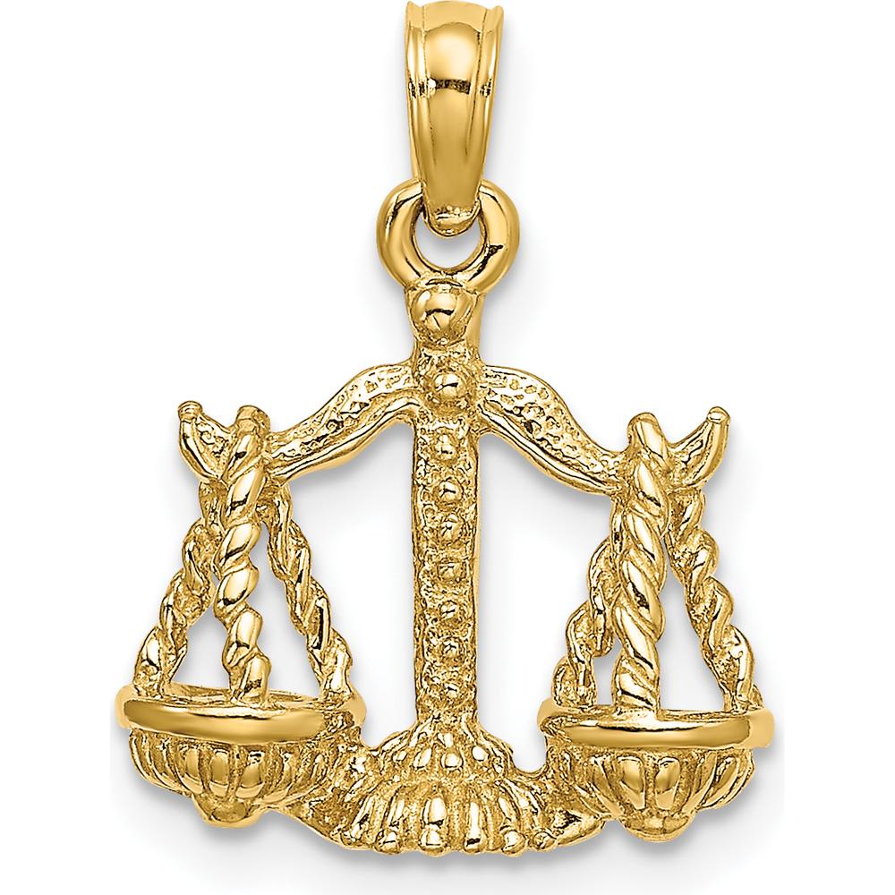 14K Yellow Gold 3D Libra Zodiac Charm with Textured Scales - 18.35mm Length by Oro Pregiato