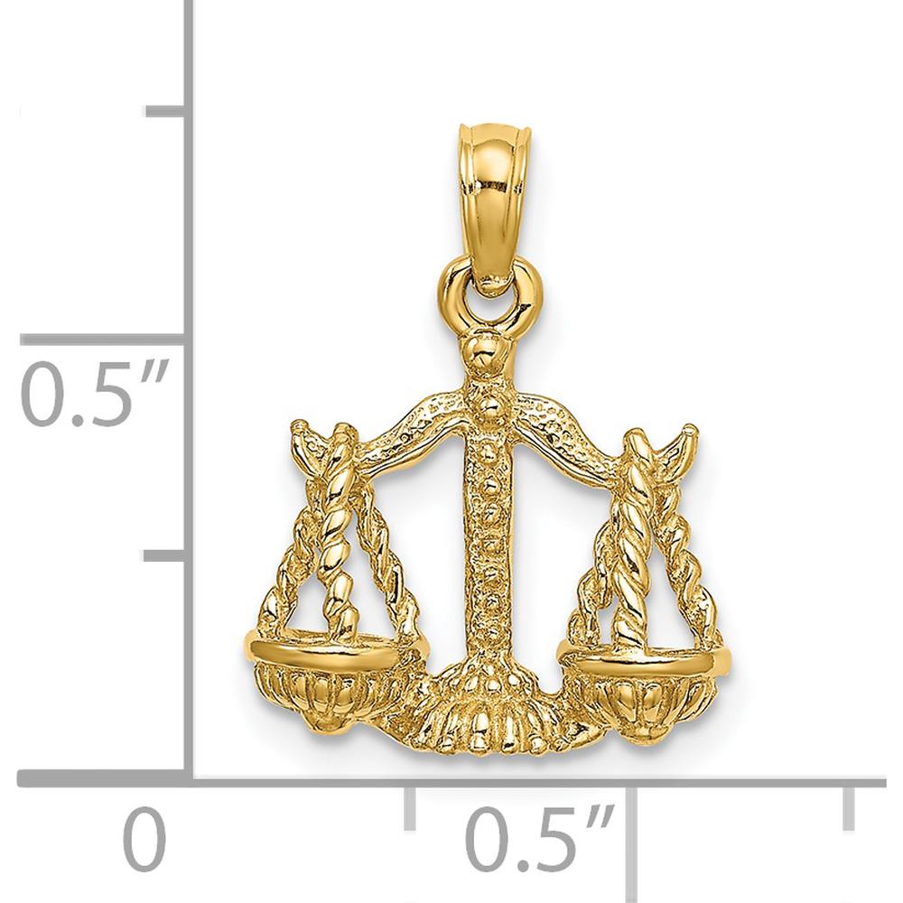 14K Yellow Gold 3D Libra Zodiac Charm with Textured Scales - 18.35mm Length by Oro Pregiato