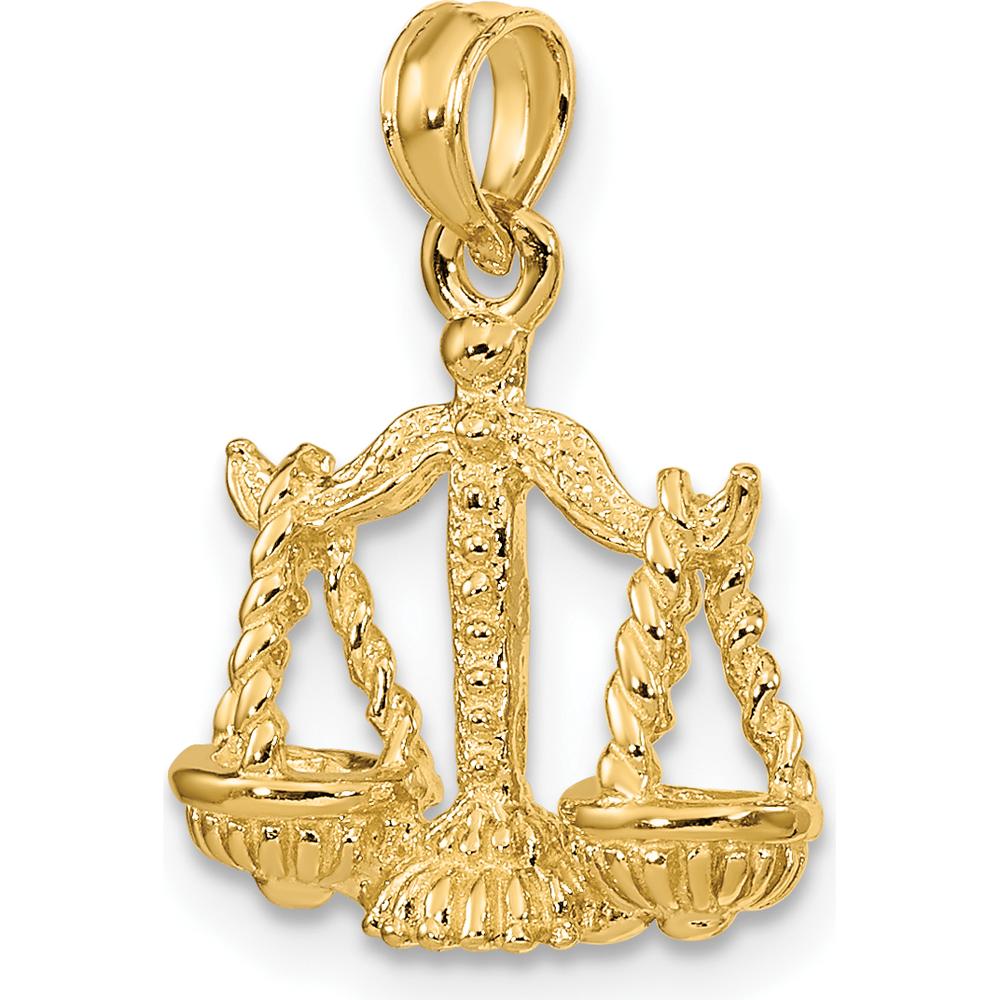 14K Yellow Gold 3D Libra Zodiac Charm with Textured Scales - 18.35mm Length by Oro Pregiato
