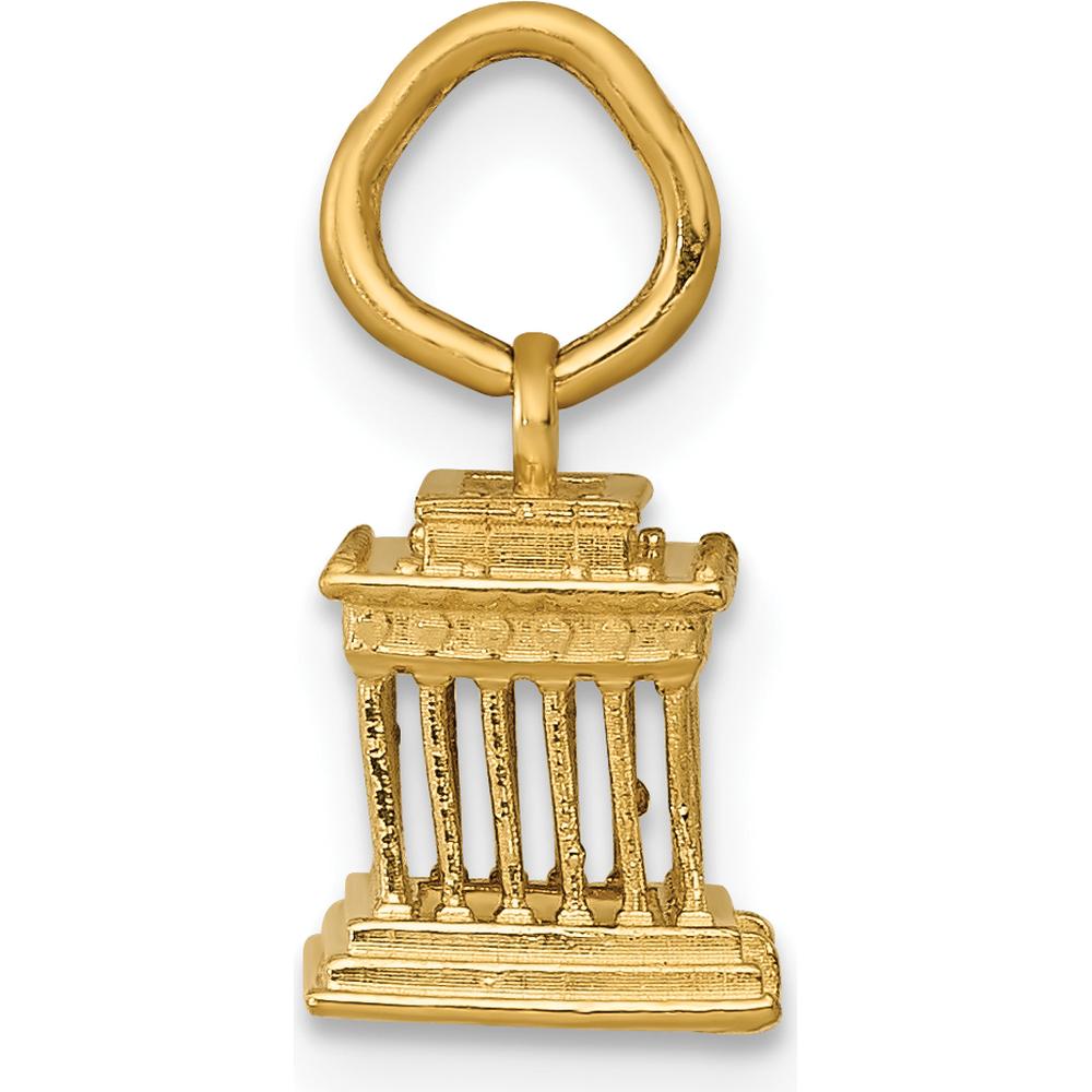 14K Yellow Gold 3D Lincoln Memorial Charm with Textured Finish