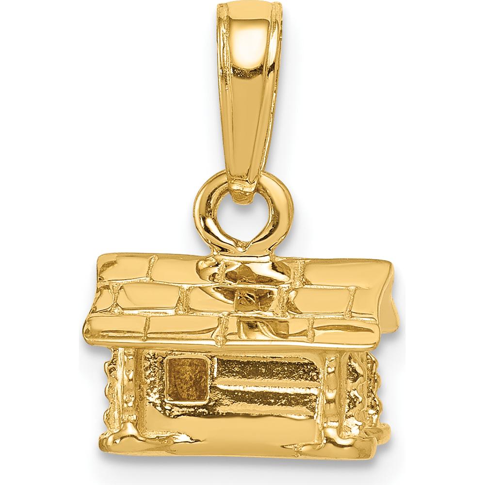 14K Yellow Gold 3D Log Cabin Pendant - 15mm Length by Oro Pregiato