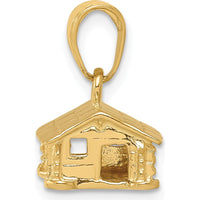 14K Yellow Gold 3D Log Cabin Pendant - 15mm Length by Oro Pregiato