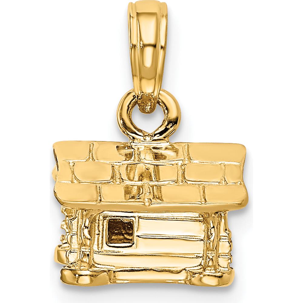 14K Yellow Gold 3D Log Cabin Pendant - 15mm Length by Oro Pregiato