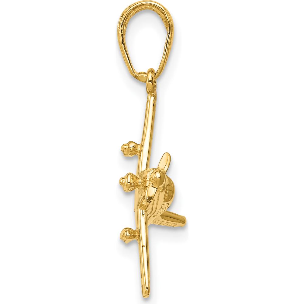 14K Yellow Gold 3D Low-Wing Airplane Pendant - 24mm Length by Oro Pregiato