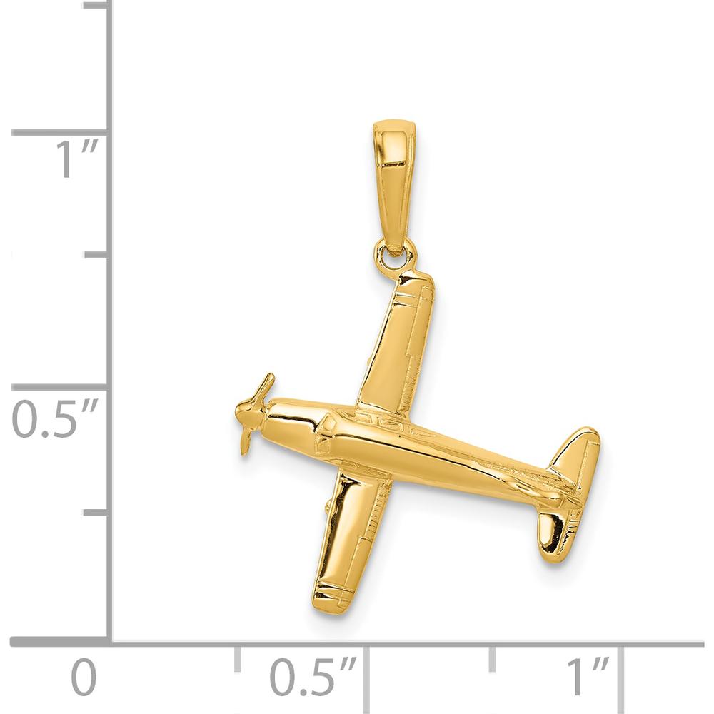 14K Yellow Gold 3D Low-Wing Airplane Pendant - 24mm Length by Oro Pregiato
