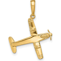 14K Yellow Gold 3D Low-Wing Airplane Pendant - 24mm Length by Oro Pregiato