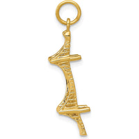 14K Yellow Gold 3D Mackinac Bridge Charm Pendant - Textured Solid Design