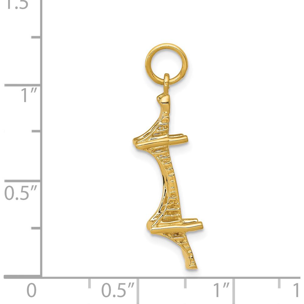 14K Yellow Gold 3D Mackinac Bridge Charm Pendant - Textured Solid Design