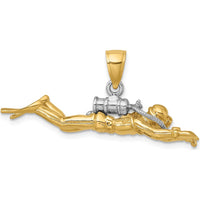 14K Yellow Gold 3D Male Scuba Diver Charm with Rhodium Accents - 47.35mm Length by Oro Pregiato
