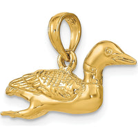 14K Yellow Gold 3D Mallard Duck Charm Pendant - Polished Finish by Oro Pregiato