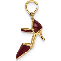 14K Yellow Gold 3D Maroon Enamel High Heel Charm - Polished Finish by Oro Pregiato