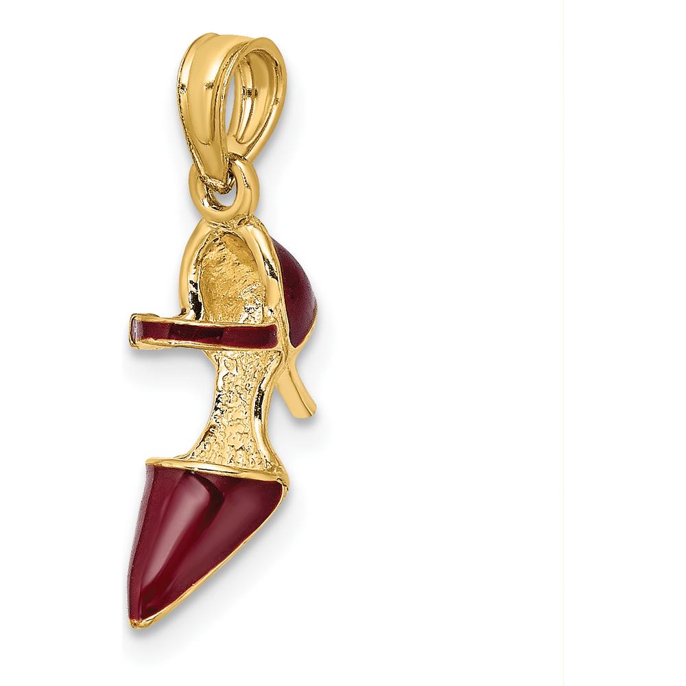 14K Yellow Gold 3D Maroon Enamel High Heel Charm - Polished Finish by Oro Pregiato