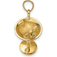 14K Yellow Gold 3D Martini Glass Pendant with Green Enameled Olive Charm by Oro Pregiato