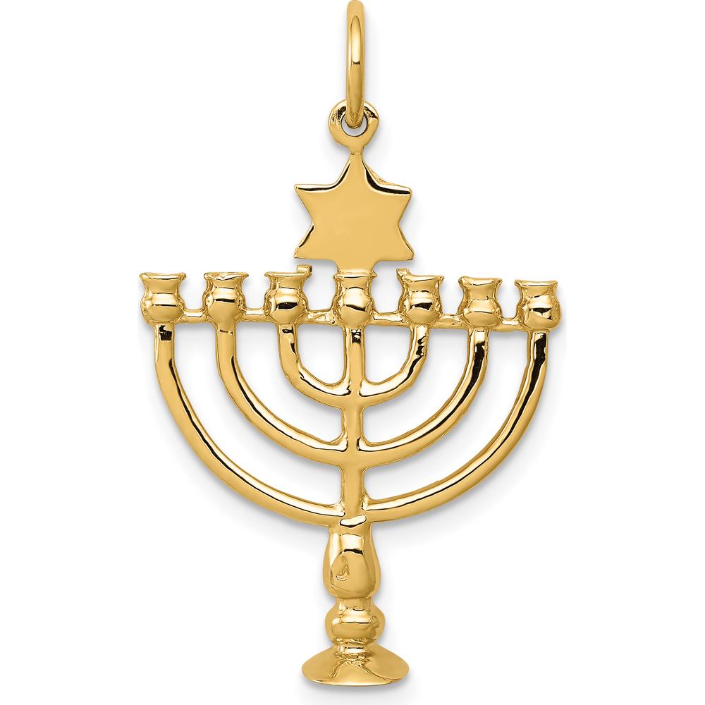 14K Yellow Gold 3D Menorah and Star of David Charm - 32mm