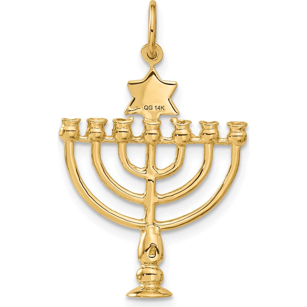 14K Yellow Gold 3D Menorah and Star of David Charm - 32mm