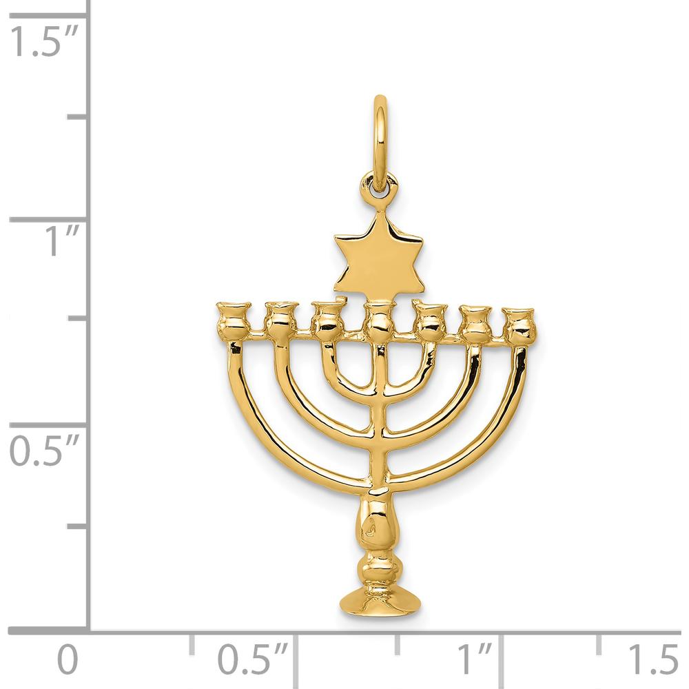 14K Yellow Gold 3D Menorah and Star of David Charm - 32mm
