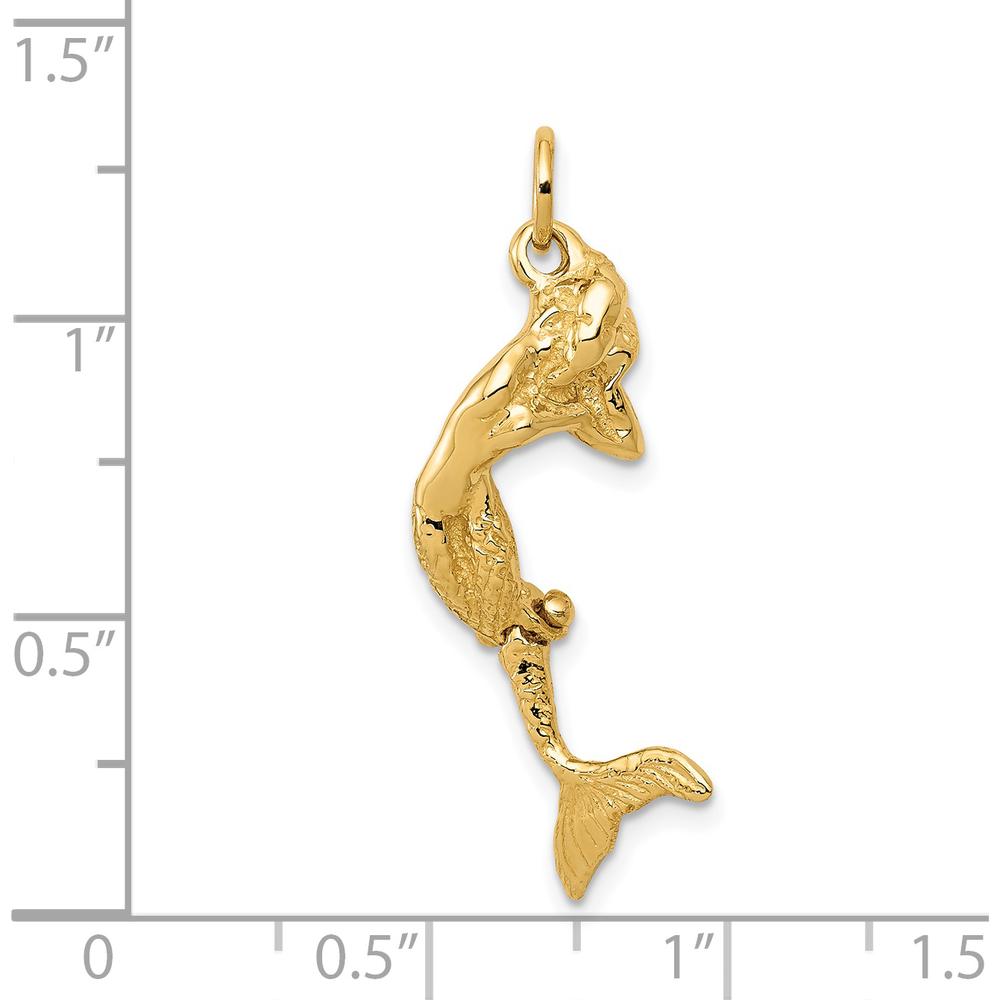 14K Yellow Gold 3D Mermaid Charm with Textured Detail and Moveable Feature
