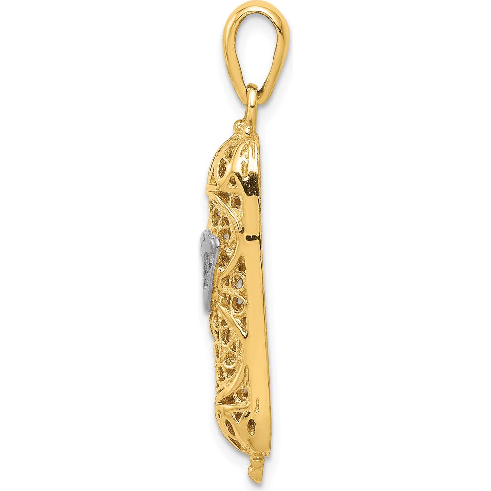 14K Yellow Gold 3D Mezuzah Pendant with White Rhodium Shin Charm - Polished Finish by Oro Pregiato
