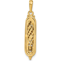 14K Yellow Gold 3D Mezuzah Pendant with White Rhodium Shin Charm - Polished Finish by Oro Pregiato