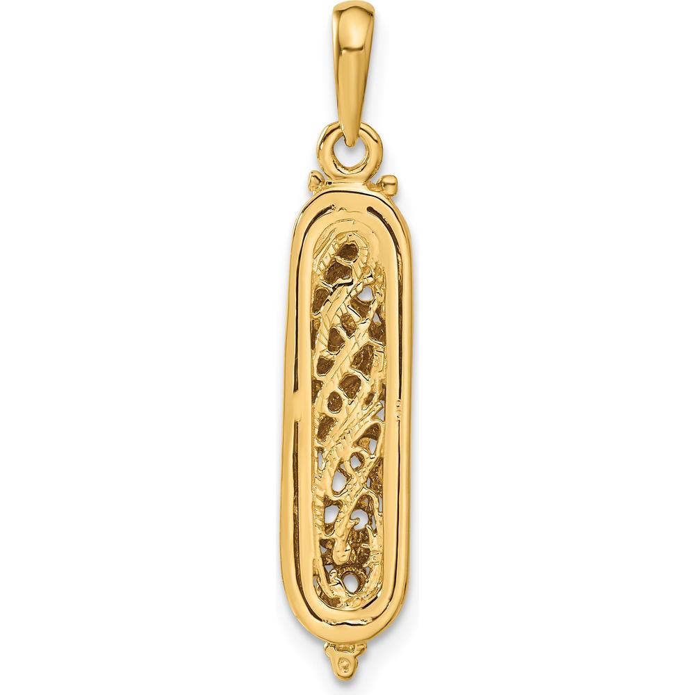 14K Yellow Gold 3D Mezuzah Pendant with White Rhodium Shin Charm - Polished Finish by Oro Pregiato