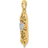 14K Yellow Gold 3D Mezuzah Pendant with White Rhodium Shin Charm - Polished Finish by Oro Pregiato