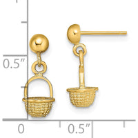 14K Yellow Gold 3D Mini Basket Drop Earrings by 0