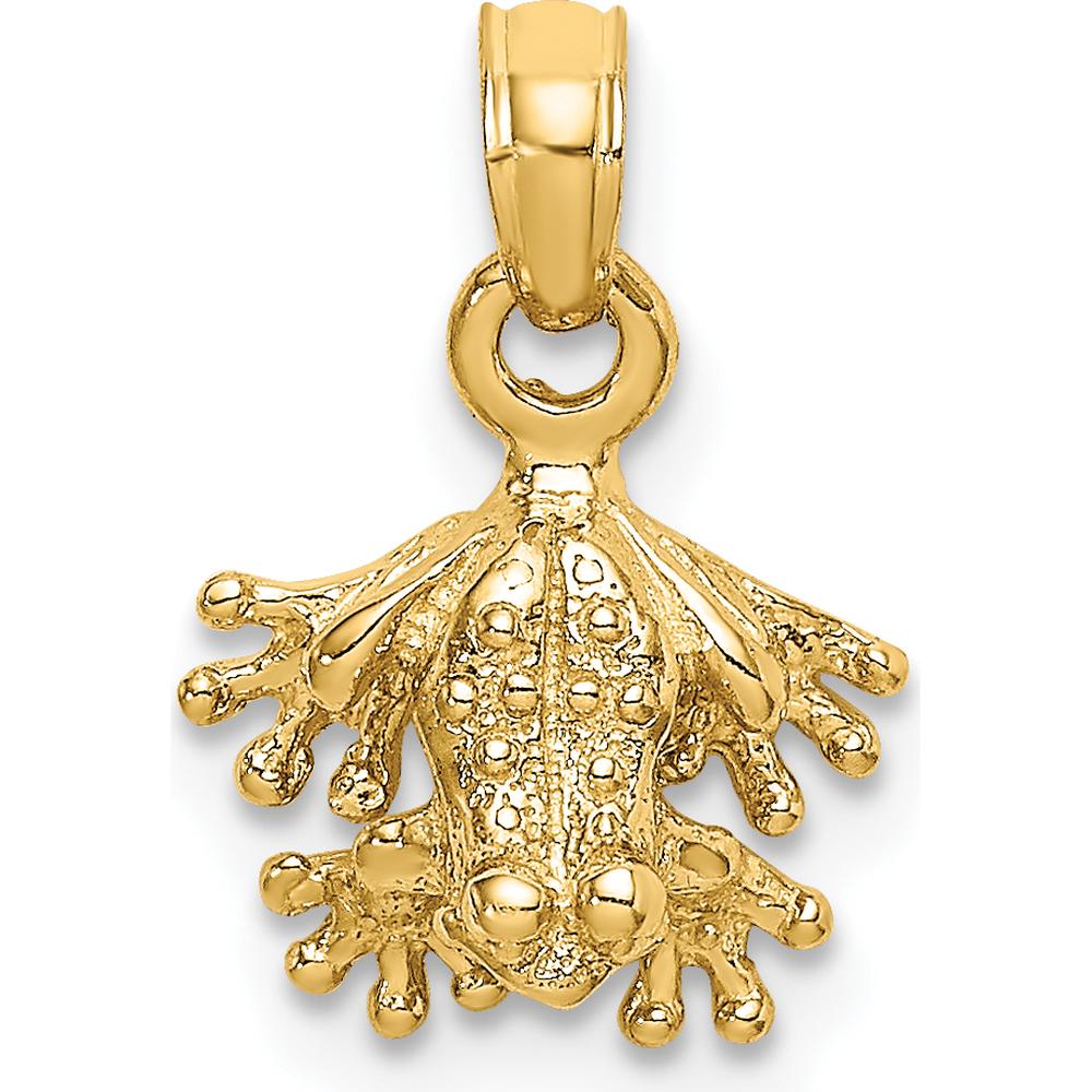 14K Yellow Gold 3D Mini Frog Pendant Charm - Textured Finish by Oro Pregiato