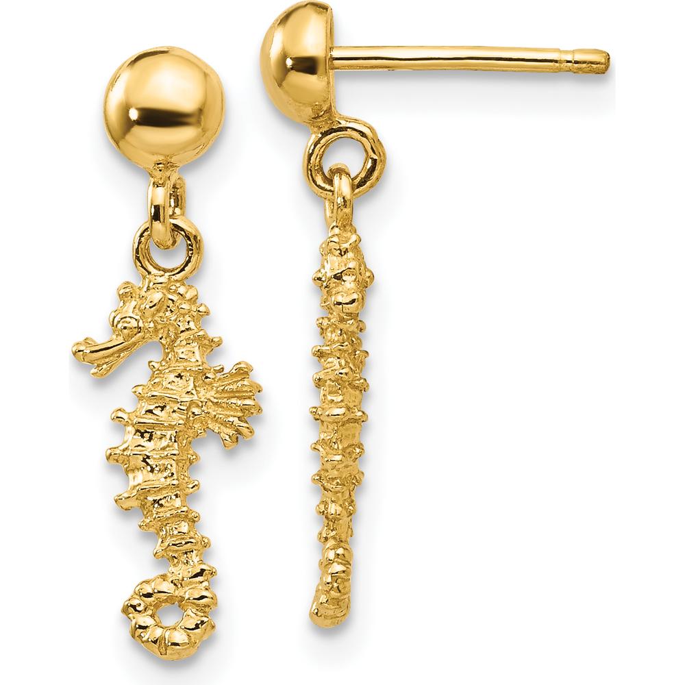 14K Yellow Gold 3D Mini Seahorse Dangle Earrings by 0