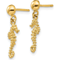 14K Yellow Gold 3D Mini Seahorse Dangle Earrings by 0