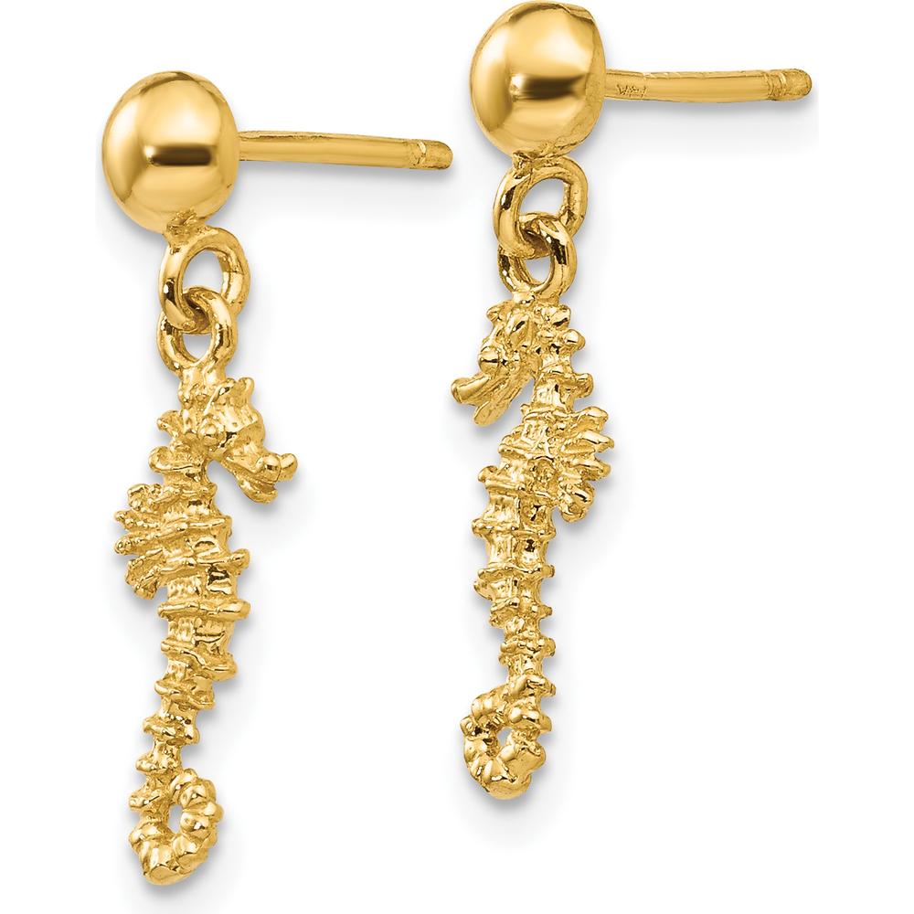 14K Yellow Gold 3D Mini Seahorse Dangle Earrings by 0