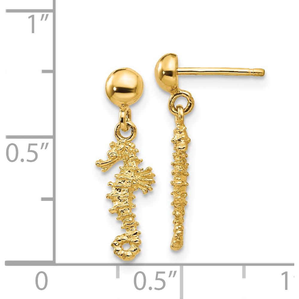 14K Yellow Gold 3D Mini Seahorse Dangle Earrings by 0