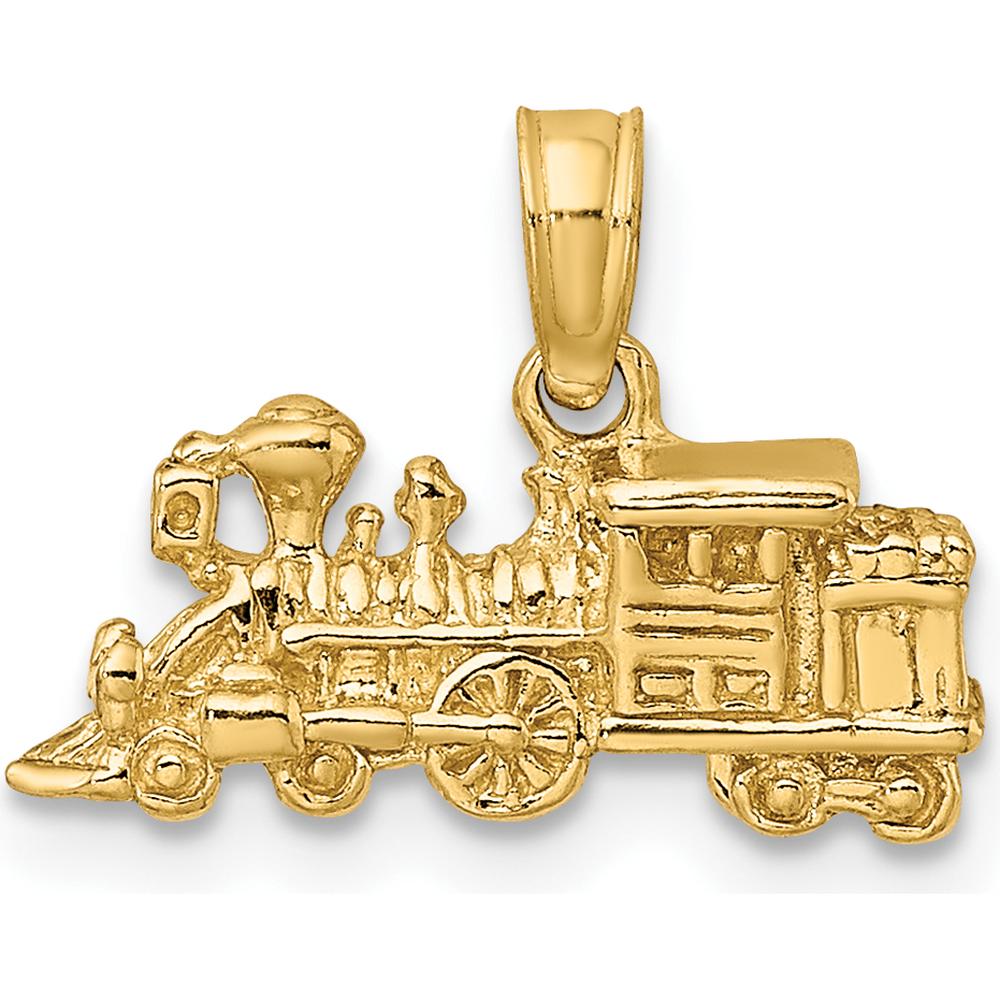 14K Yellow Gold 3D Miniature Train Charm - Nostalgic Travel Pendant by Oro Pregiato