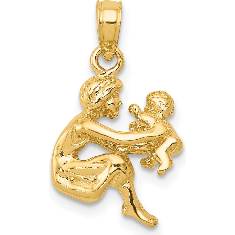 14K Yellow Gold 3D Mother Holding Child Pendant - 18mm Length by Oro Pregiato
