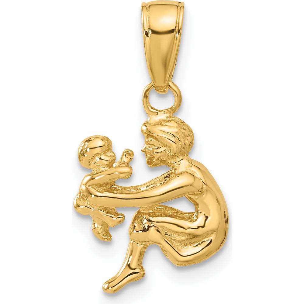 14K Yellow Gold 3D Mother Holding Child Pendant - 18mm Length by Oro Pregiato