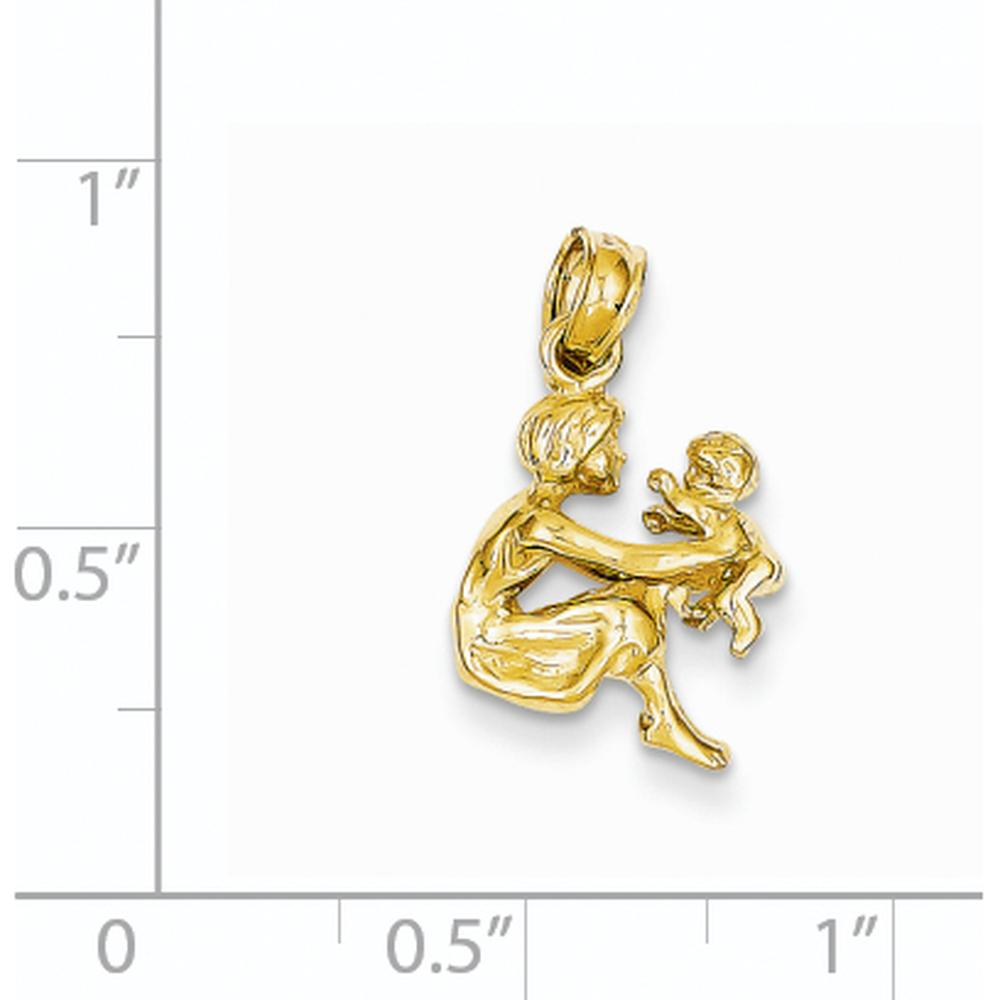 14K Yellow Gold 3D Mother Holding Child Pendant - 18mm Length by Oro Pregiato