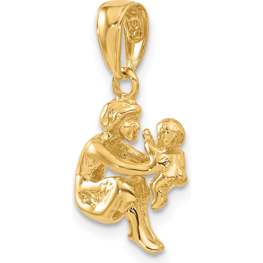14K Yellow Gold 3D Mother Holding Child Pendant - 18mm Length by Oro Pregiato
