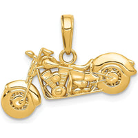 14K Yellow Gold 3D Motorcycle Pendant - Polished and Textured Design by Oro Pregiato