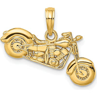 14K Yellow Gold 3D Motorcycle Pendant - Polished and Textured Design by Oro Pregiato