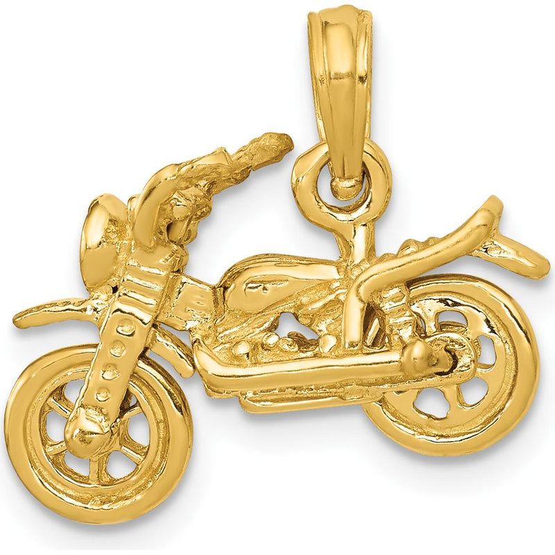 14K Yellow Gold 3D Motorcycle Pendant with Moveable Wheels by Oro Pregiato