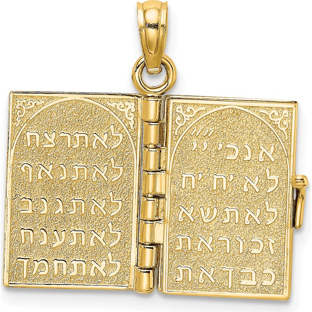 14K Yellow Gold 3D Movable Pages Hebrew The Ten Commandments Pendant by Oro Pregiato