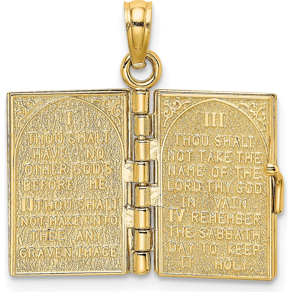 14K Yellow Gold 3D Movable Pages Hebrew The Ten Commandments Pendant by Oro Pregiato