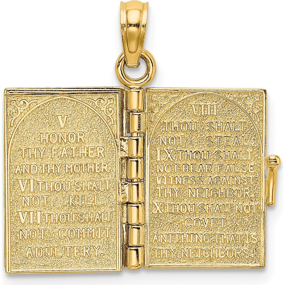 14K Yellow Gold 3D Movable Pages Hebrew The Ten Commandments Pendant by Oro Pregiato