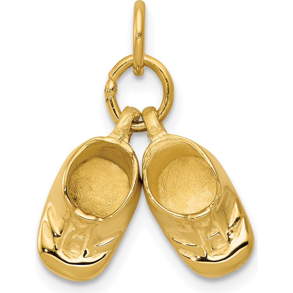 14K Yellow Gold 3D Moveable Baby Shoes Charm - 15mm Length