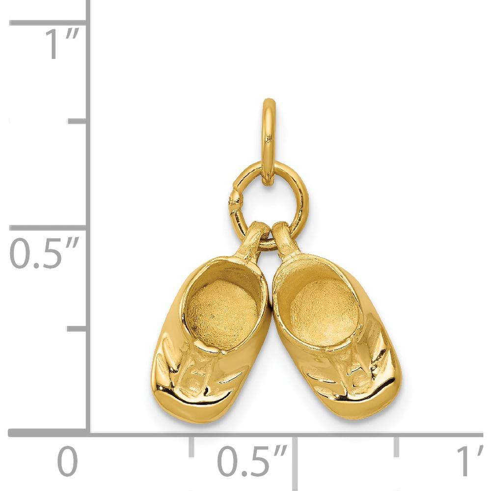 14K Yellow Gold 3D Moveable Baby Shoes Charm - 15mm Length