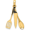 14K Yellow Gold 3D Moveable Butcher Knife, Spoon and Spatula Charm with Black Enamel Accents by Oro Pregiato