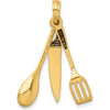 14K Yellow Gold 3D Moveable Butcher Knife, Spoon and Spatula Charm with Black Enamel Accents by Oro Pregiato