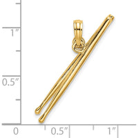 14K Yellow Gold 3D Moveable Drum Sticks Pendant Charm by Oro Pregiato