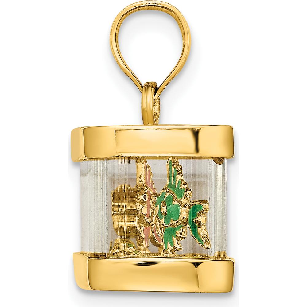 14K Yellow Gold 3D Moveable Enamel Fish in Aquarium Charm by Oro Pregiato