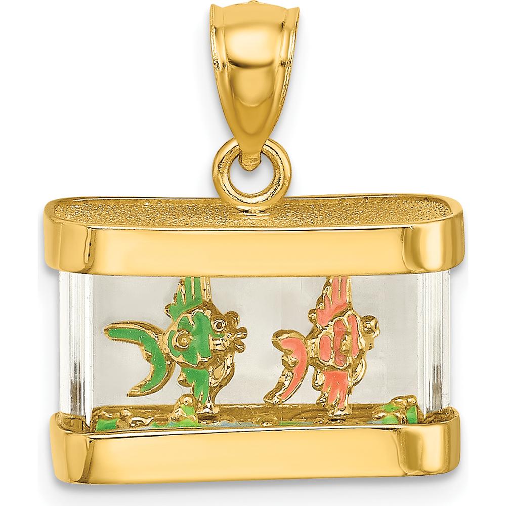 14K Yellow Gold 3D Moveable Enamel Fish in Aquarium Charm by Oro Pregiato