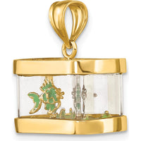 14K Yellow Gold 3D Moveable Enamel Fish in Aquarium Charm by Oro Pregiato